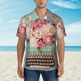 thumbnail image 2 of Sikiie Vintage Typewriter Floral Print Men's Hawaiian Shirt, Summer Beach Button Pocket Short Sleeve T-Shirt,Large, 2 of 7