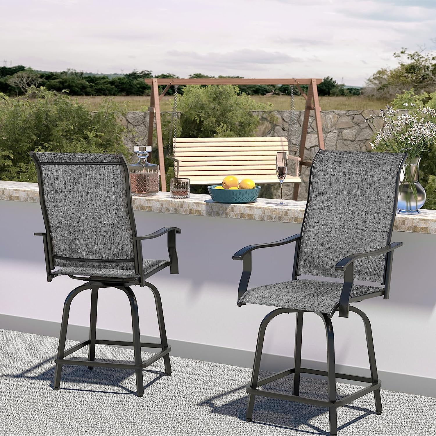 Techmilly Outdoor Swivel Bar Stools Set of 2, Bar Height Patio Stools