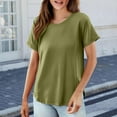 thumbnail image 3 of Yigetop Tee Shirts Womens Women's Solid Color T Shirt Round Neck Short Sleeved Top Large Size Loose Elastic Pure Cotton Base Shirt Basic Tees for Women Army Green 6XL, 3 of 6