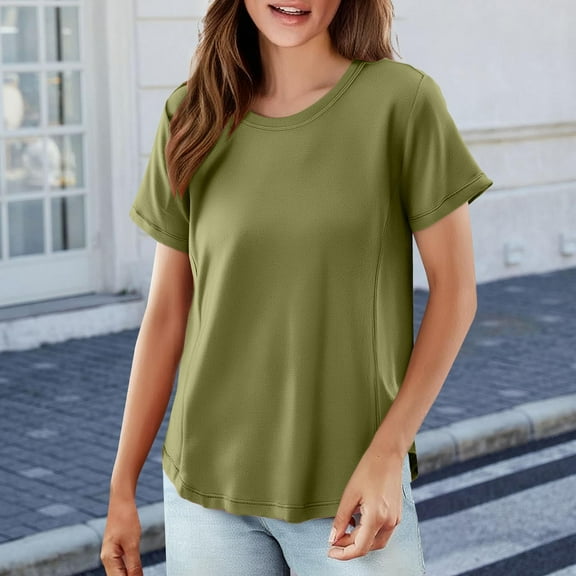 Tittly T Shirts for Women Spring Tops for Women Women's Solid Color T Shirt Round Neck Short Sleeved Top Large Size Loose Elastic Pure Cotton Base Shirt Tshirts Shirts Basic Tees AG XXL