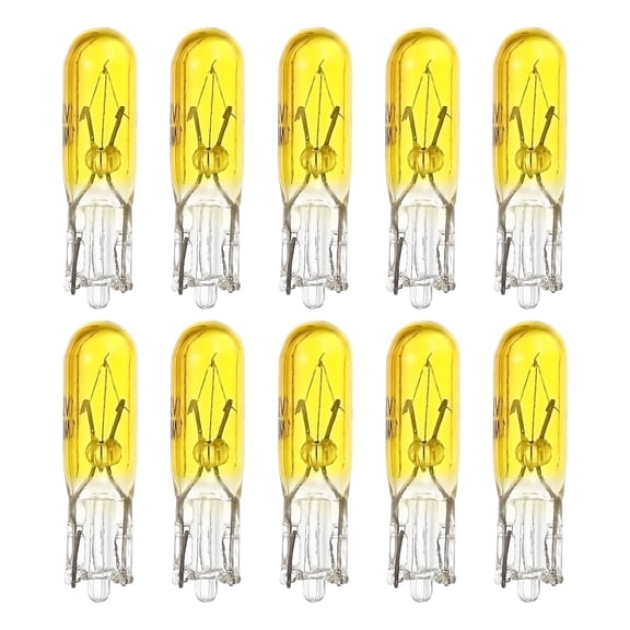 Uxcell T5 Wedge Base Bulb Replacement, 12V 1.2W Yellow 10Pcs, 15LM 5mm W x 17mm H Car Wedge Light Bulbs Glass Instrument Lights for Car RV Decorative Low Voltage Lighting Accessories
