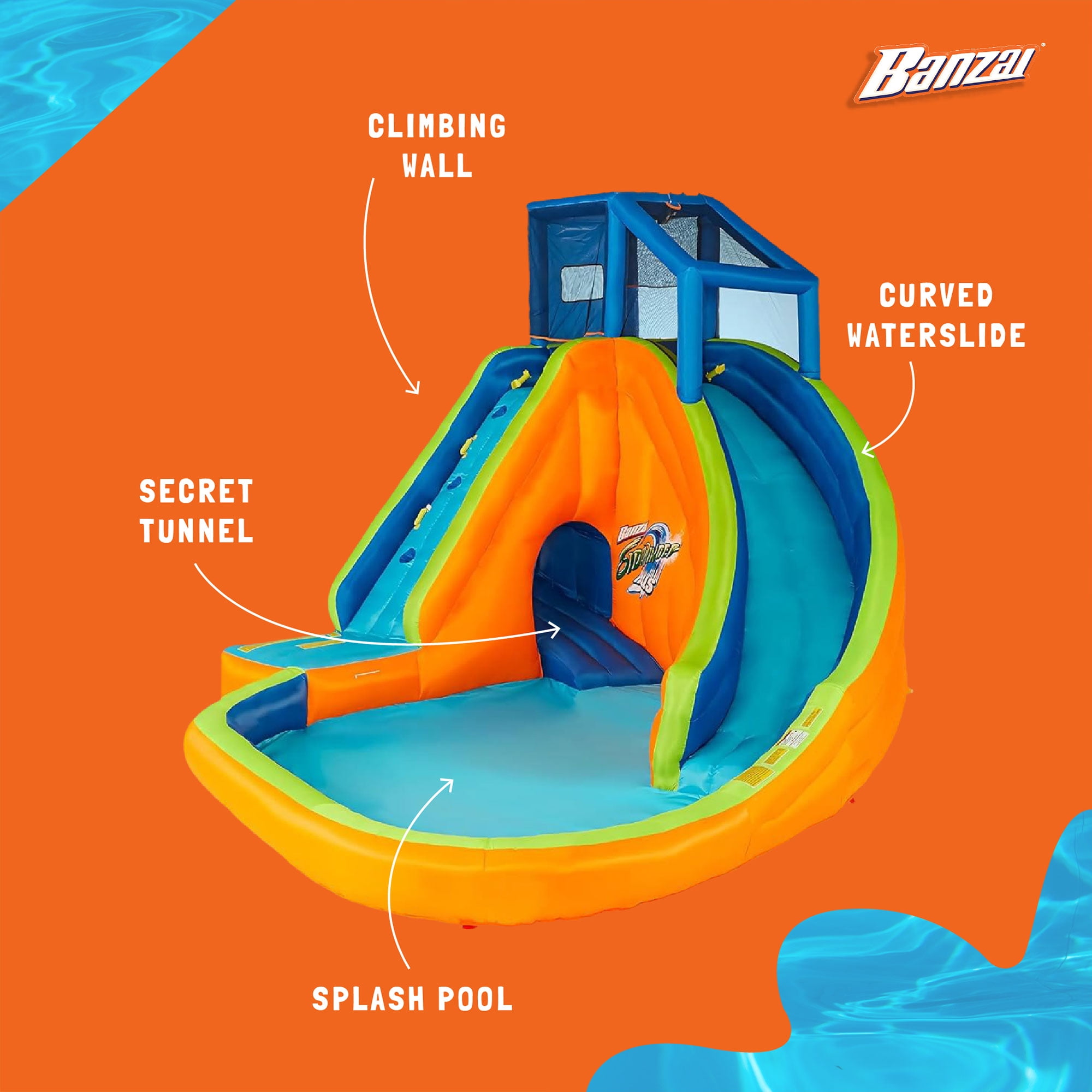 Banzai Sidewinder Falls Inflatable Water Slide and Park Pool, Multi-Color