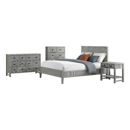 Arden 4-Piece Gray Wood Bedroom Set with Queen Bed/Nightstand/Chest/Dresser