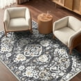 thumbnail image 5 of MeyJey Boho Indoor Living Room Area Rug 5'x8', Non-Slip Machine Washable Vintage Oriental Floor Carpet for Bedroom Dining Kitchen Hallway, Gray/Brown, 5 of 16
