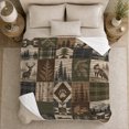 thumbnail image 5 of Wilderness Wildlife Moose Bear Cabin Lodge Patchwork, Peaceful Mountain Lake Scene, Warm Flannel Blanket for Cabin and Lodge, Outdoor Lovers Camping Gift, Artistic Home Decor, 5 of 9