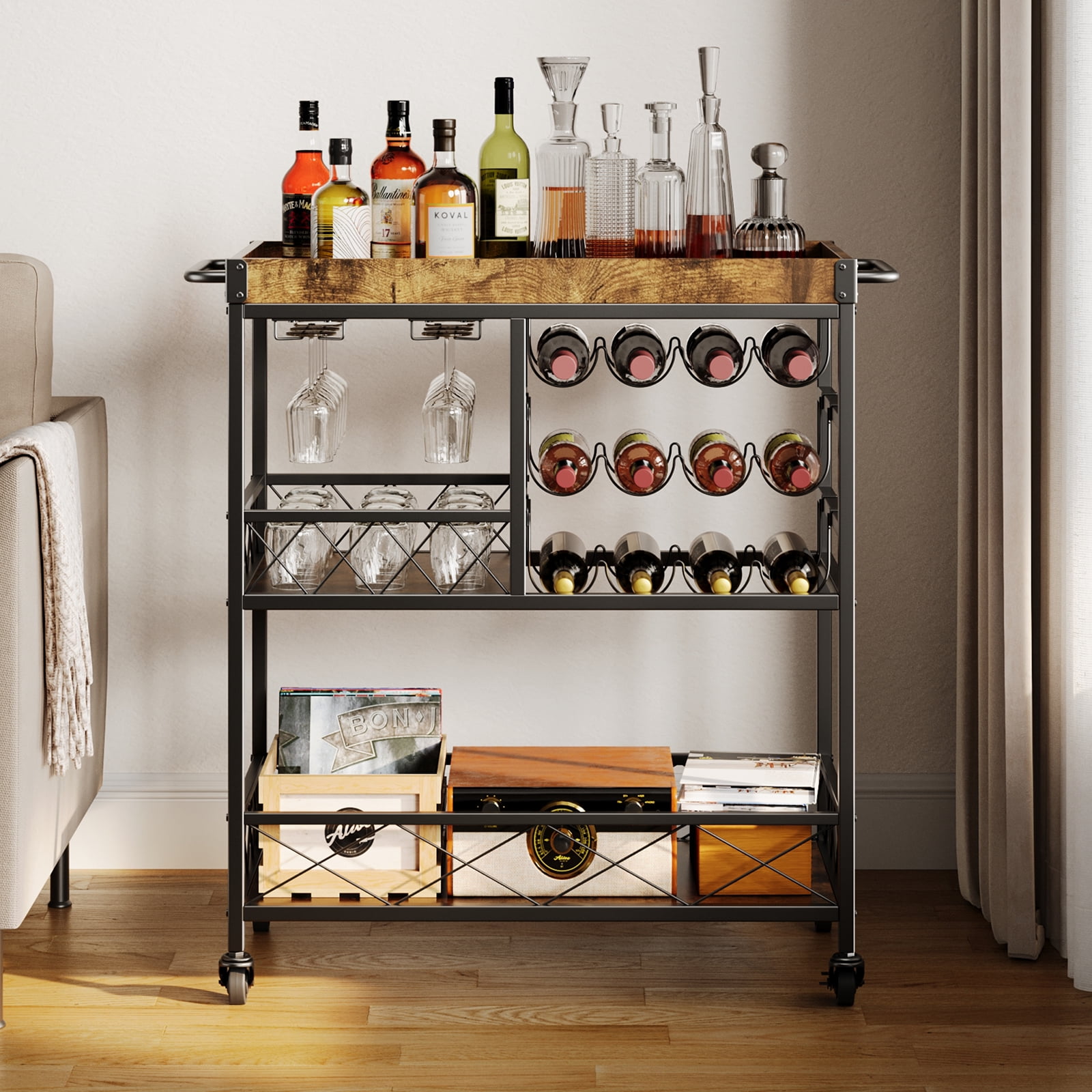 Asofer 3-Tier Bar Cart with Lockable Wheels - in use