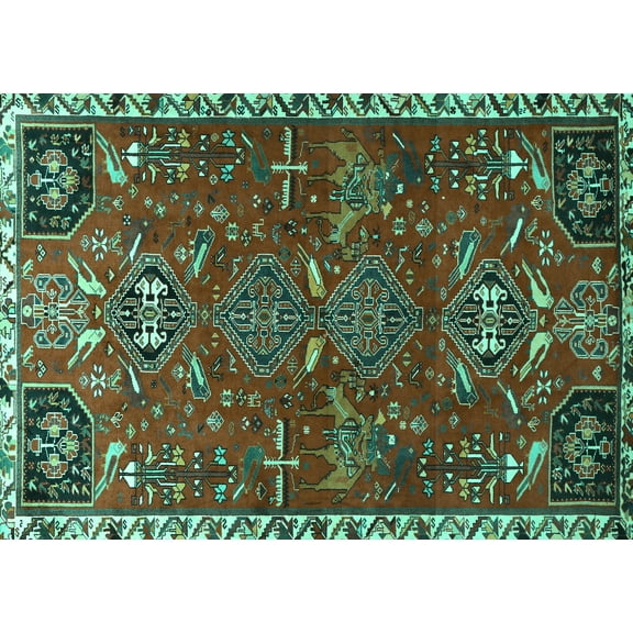 Ahgly Company Machine Washable Indoor Rectangle Persian Turquoise Blue Traditional Area Rugs, 5' x 7'