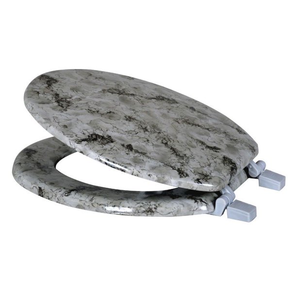 GREY MARBLE LOOK WOOD TOILET SEAT, STANDARD ROUND