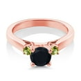 thumbnail image 2 of Gem Stone King 18K Rose Gold Plated Silver Black Onyx and Green Peridot 3-Stone Engagement Ring for Women (0.94 Cttw, Round 6MM, Gemstone December Birthstone, Size 5), 2 of 3