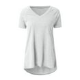 thumbnail image 5 of Dagegui Womens Long T-Shirts Summer V Neck Short Sleeve Shirts Solid Casual Loose Fit Blouse Comfy Tunic Tees Tops White S-2XL, 5 of 5
