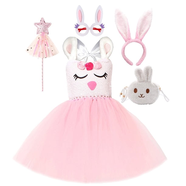 Vestido tutú de conejito rosa de Pascua para niñas pequeñas, disfraces de Cosplay de conejo blanco para niñas pequeñas, traje de tul para fiesta de cumpleaños, ropa 8-9T Gao Jinjia LED