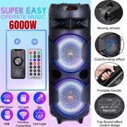 CURUK Dual 8 Woofer Bluetooth Portable Speaker Mic, RC, Handles & Wheels, Black,