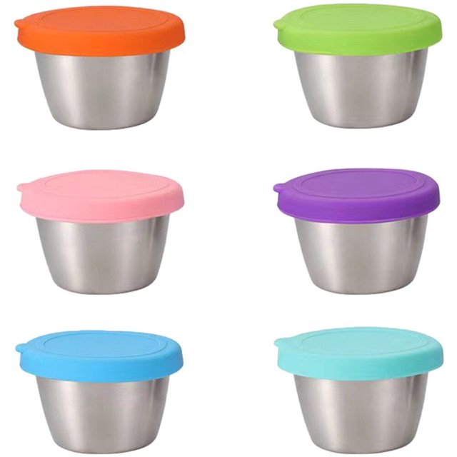 6 recipientes para condimentos con tapa, para aderezo de ensalada y salsa.