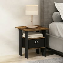Furinno Tidur Bedside Table Nightstand with Bin Drawer, Amber Pine/Black
