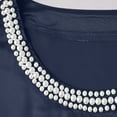 thumbnail image 6 of Women's Elegant Pearl Embellished Satin Round Neck Long Sleeve Blouse Shirt Top Loose Fit Gorgeous Commuting Business Casual Office Wear Gift for Women | CSEONE,Navy XL, 6 of 9