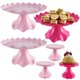thumbnail image 1 of Juego de 6 expositores de mesa de postre de plástico, 3 soportes para tartas de 9 pulgadas, 3 soportes para cupcakes Mnini de 4 pulgadas, bandeja para cupcakes, diseño versátil para cumpleaños, fiesta, 1 of 7