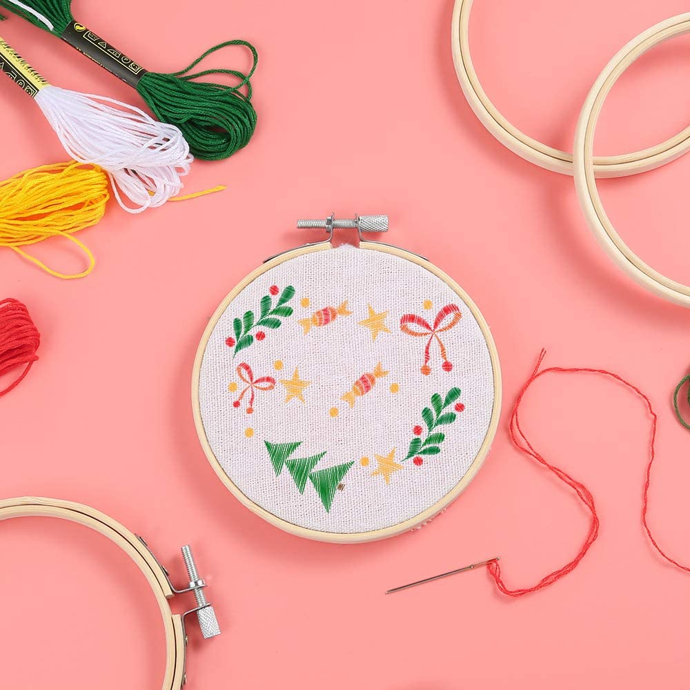 Pllieay 12 Pieces 3 Inch Embroidery Hoops Bamboo Circle Cross Stitch Hoop  Ring for Embroidery, Art Craft Handy Sewing and Christmas Decoration 