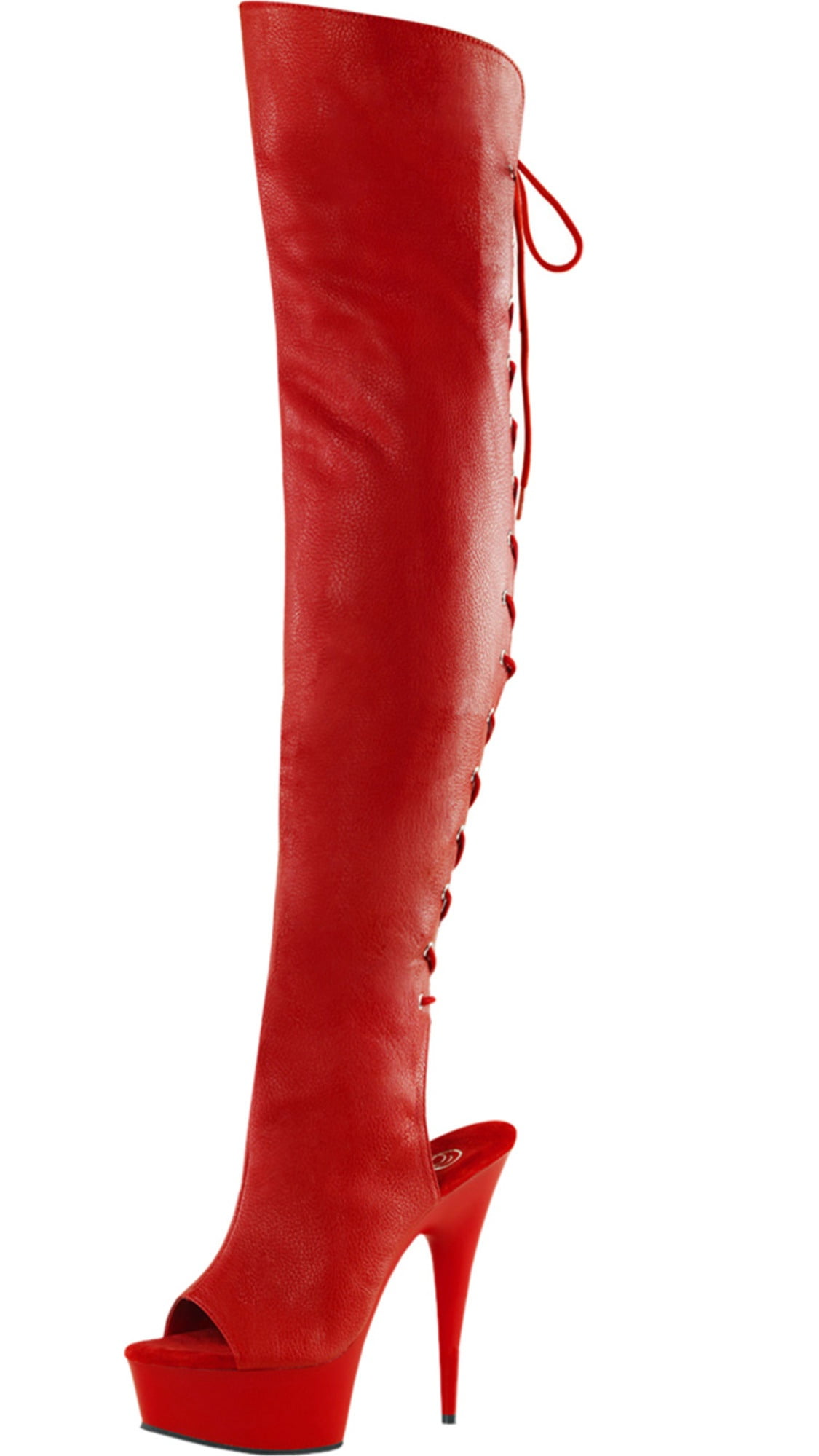 red open toe knee high boots