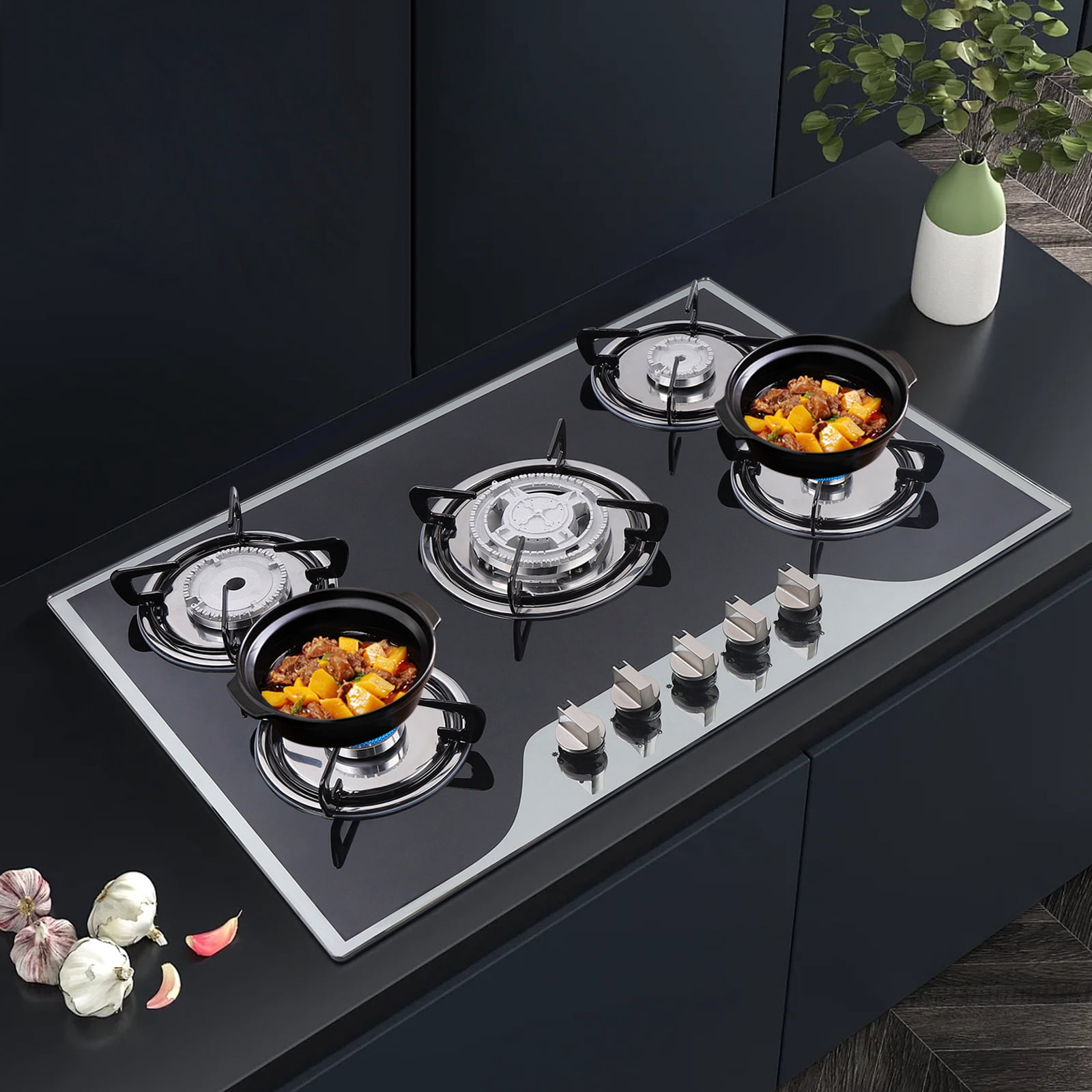 Cook Top 30 Inch Stainless Steel Built-in 5 Burners Stove LPG/NG Gas Cooker Hob for Homes or Restaurants