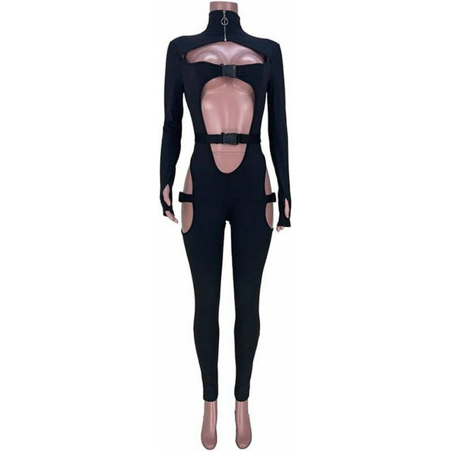 Sonducket Mono negro fácil de llevar y a la moda para mujer, mono largo sin esfuerzo para mujer conjuntos de ropa