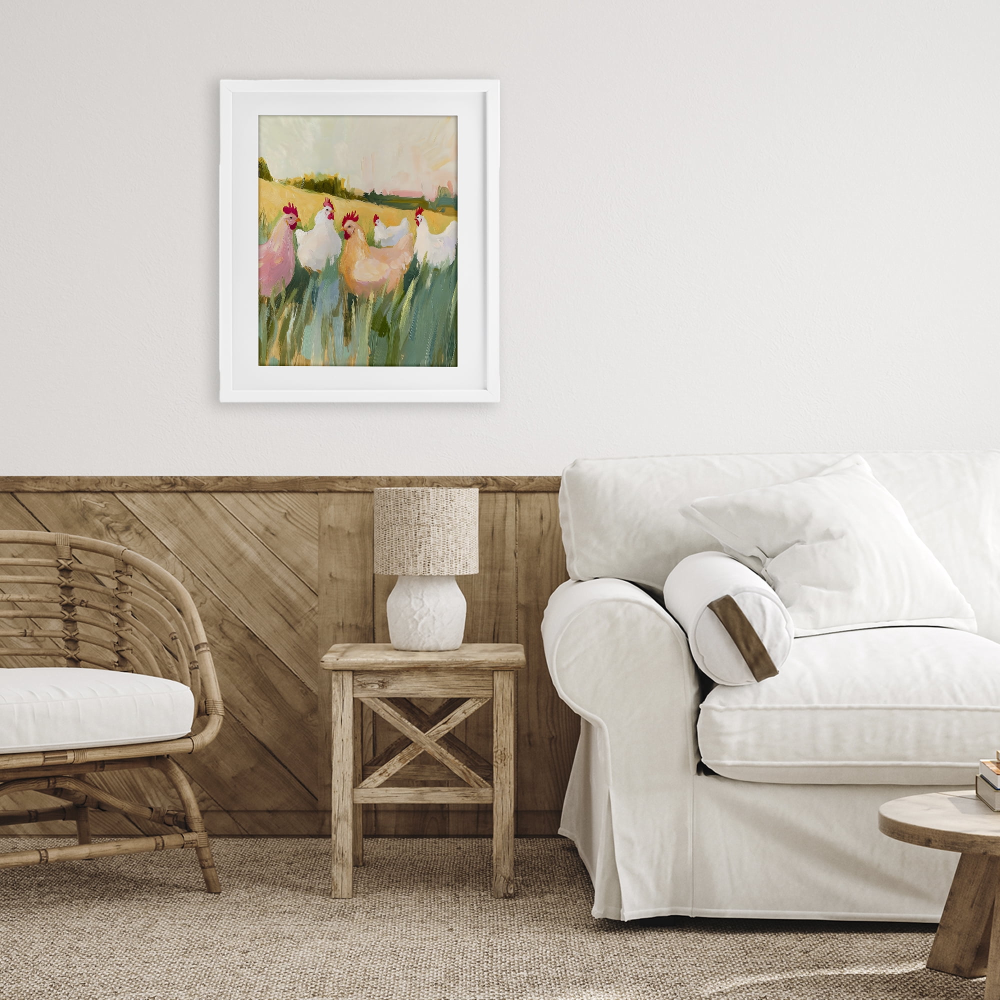Stupell Industries Sunlit Flock of Chickens White Framed Print Under Glass, design by The Prints Vibe
