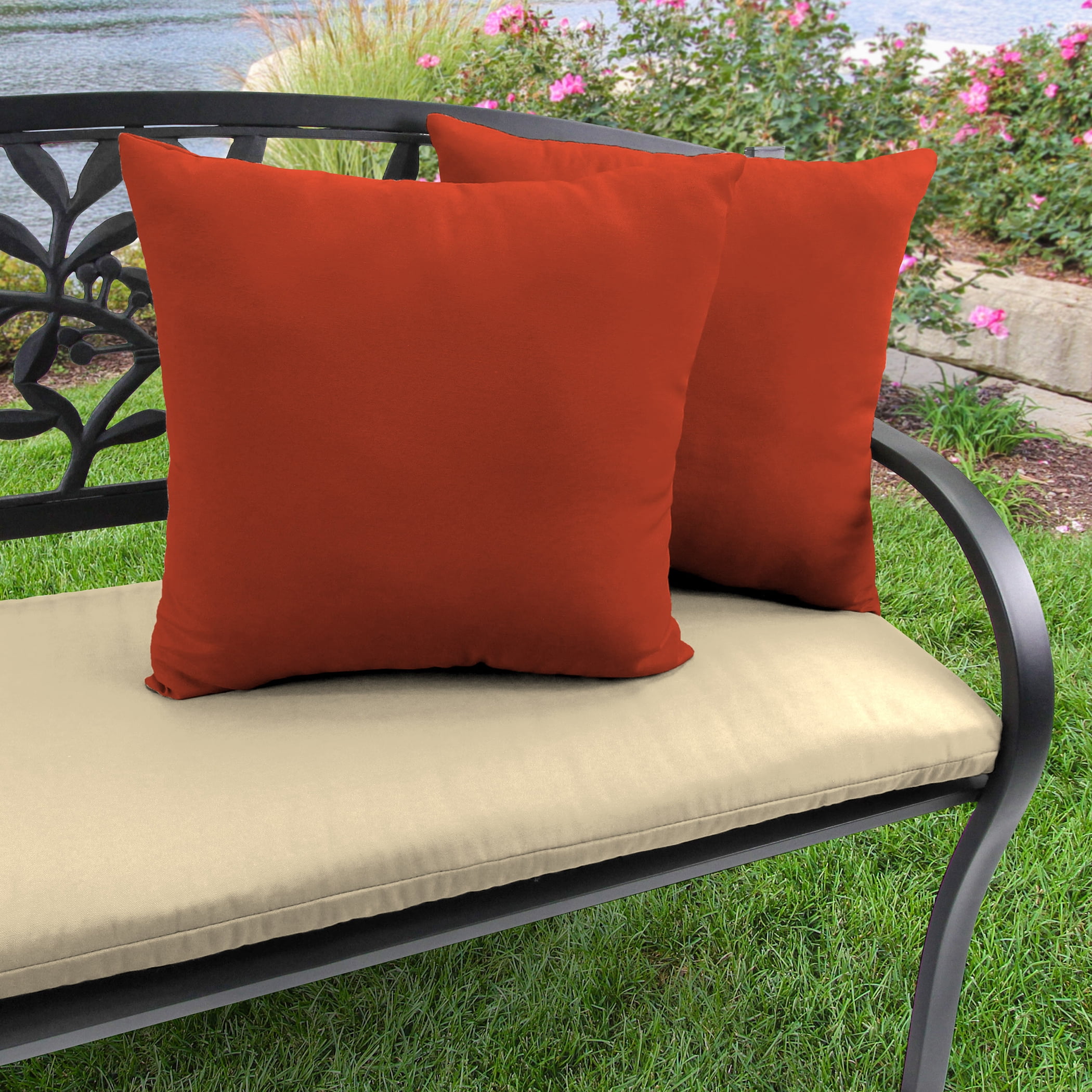 Jordan Manufacturing Sunbrella 18" x 18" Canvas Terracotta Red Solid Square Outdoor Throw Pillow (2 Pack)