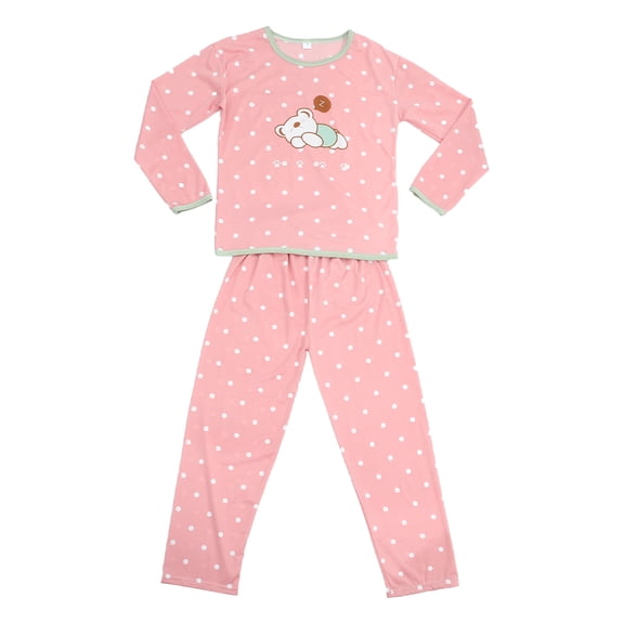 WHAMVOX Cartoon Long Sleeve Pajamas Set Autumn Nightwear Cotton Loungewear Homewear Suit for Women Size L (Sleeping Bear)