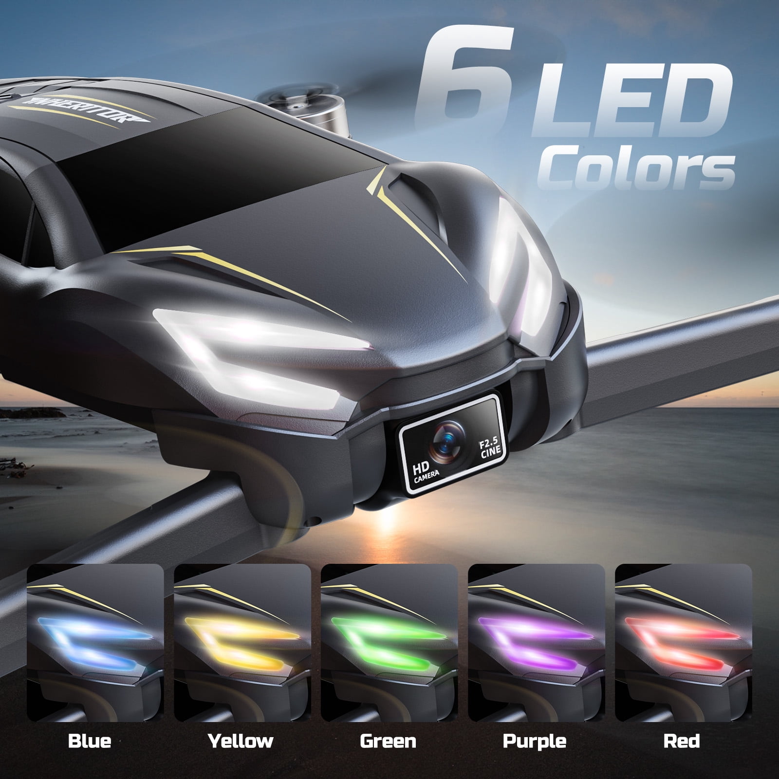 Wefone D12 2-in-1 Racing Car Drone for Kids & Adults with Camera, 6 LED Lights, 2 Adjustable Speeds, Easy to Fly & Crash-Resistant, 2 Batteries, Gray