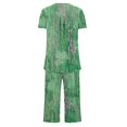 thumbnail image 5 of successthop Women's Summer Pajamas Capri Green Lightweight Plus Size Floral Short Sleeve Button 2 Piece Loungewear S, 5 of 5