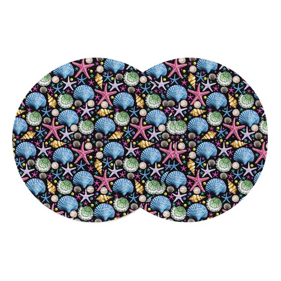 Round Placemats Black Starfish 15 inch Set of 2 Table Mats for Dining Table Ocean Shell Conch Marine Life Heat Resistant Non-Slip Kitchen & Home Decorative Place Mat Set
