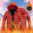 thumbnail image 2 of Olyvenn Men's Fashion Autumn And Winter Stitching Warm Hooded Casual Jacket Cotton Clothes Fleece Puffer Jacket Thick Cotton Padded Overcoat Red 8, 2 of 6