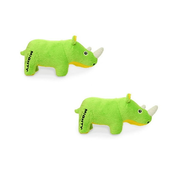 Mighty Jr Safari Rhinoceros Green Durable Plush Squeaky Dog Toy, 2 Pack