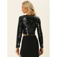 thumbnail image 3 of Top Corto con Lentejuelas para Mujer de Manga Larga con Cuello en V Blusa Corta de Color Brillante para Fiestas Negro M, 3 of 5