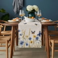 thumbnail image 2 of Blue Floral Table Runner - 48 Inch Long, Kitchen Dining Table Runner Dresser Scarves, Yellow Flower Butterflies Country Plant Farmhouse Decor for Coffee Tables Wedding Party Banquet, 2 of 8