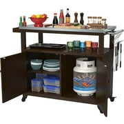 GLDF Outdoor Prep Table Grill Station, Solid Wood Movable Dining Cart Table, Dark Brown