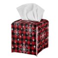 thumbnail image 2 of Renewold Sturdy and Stylish Tissue Box Holder Christmas Snowflake PU Leather Tissues Cube Box Cover Easy to Clean House Tissue Box Decorative Organizer,Black Red Buffalo Grid, 2 of 5