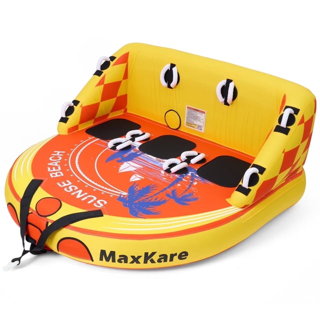 Towable Tube with Dual Tow Points, Inflatable Tube for Boating, 1-3 Riders, Max 600lbs, Rapid Inflation, Anti-Slip EVA Pad, Yellow
