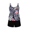 thumbnail image 7 of Xdegoge Swimsuits for Women Scoop Neck Mid Rise Boyshorts Tankini Sets Two Piece Bathing Suits Smooth Tropical Leaf Print Tummy Control Modest SPA, 7 of 7
