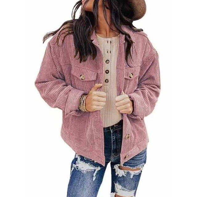 Chaquetas de pana para mujer, abrigos cómodos informales de manga larga, Tops para mujer, prendas de vestir con solapa y botones, S-3XL