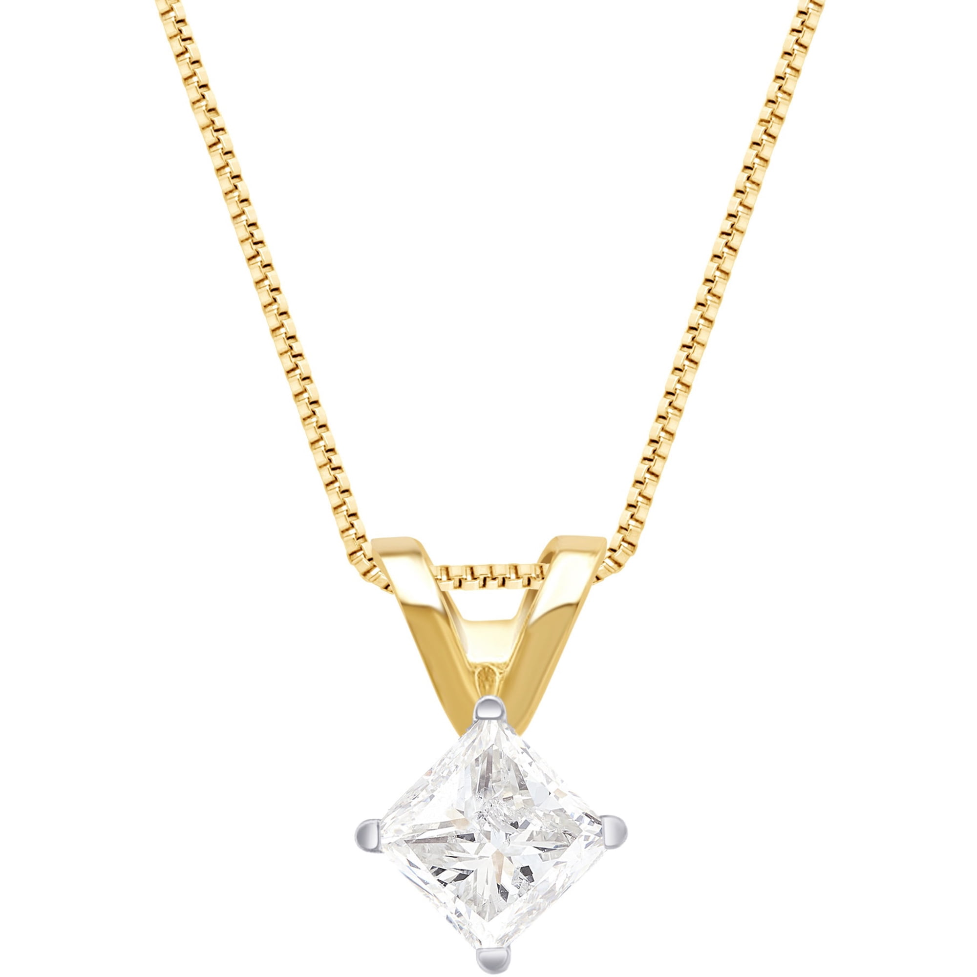 3/4 Carat T.W 14K Yellow Gold, IGL Certified Princess Diamond Pendant.