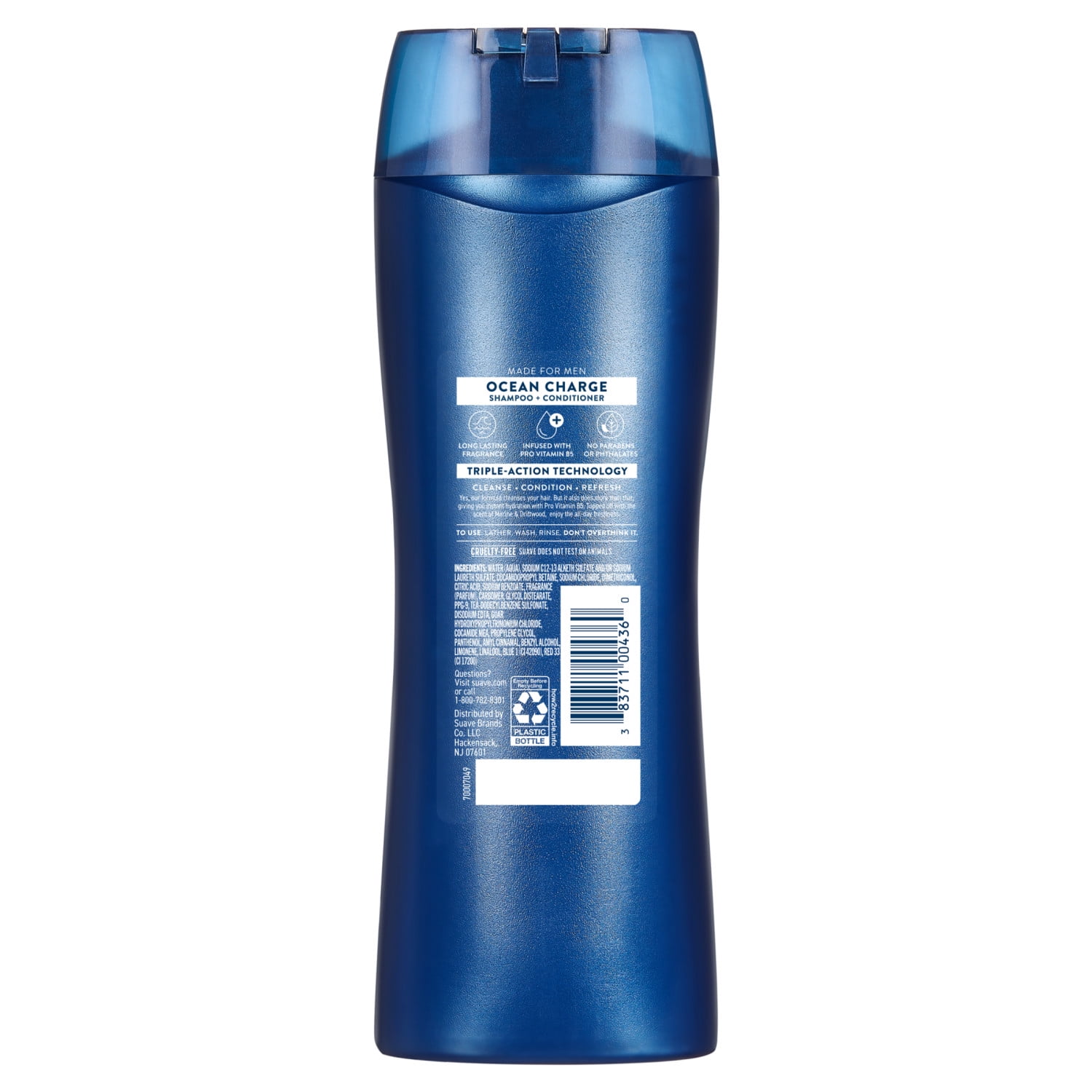 Suave Men Ocean Charge 2-in-1 Refreshing Shampoo & Conditioner with Pro Vitamin B5, 12.6 FL OZ