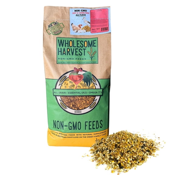 Wholesome Harvest Non-GMO Soy-Free Corn-Free All Flock Feed, High Nutrition Feed for Flocks, Chicken, Duck, Turkey, Geese, and Other Birds, 40lb