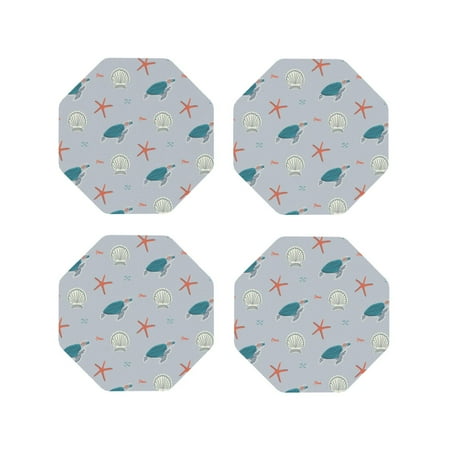 

Fuzoiu Turtles And Shells Print Leather Coasters Set Drink Coasters Set of 4 for Tabletop Protection Durable PVC Coasters Home Décor and Housewarming Gift-Octagon