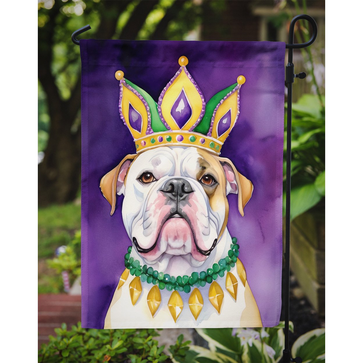 Bulldog King of Mardi Gras Garden Flag 11.25 in x 15.5 in