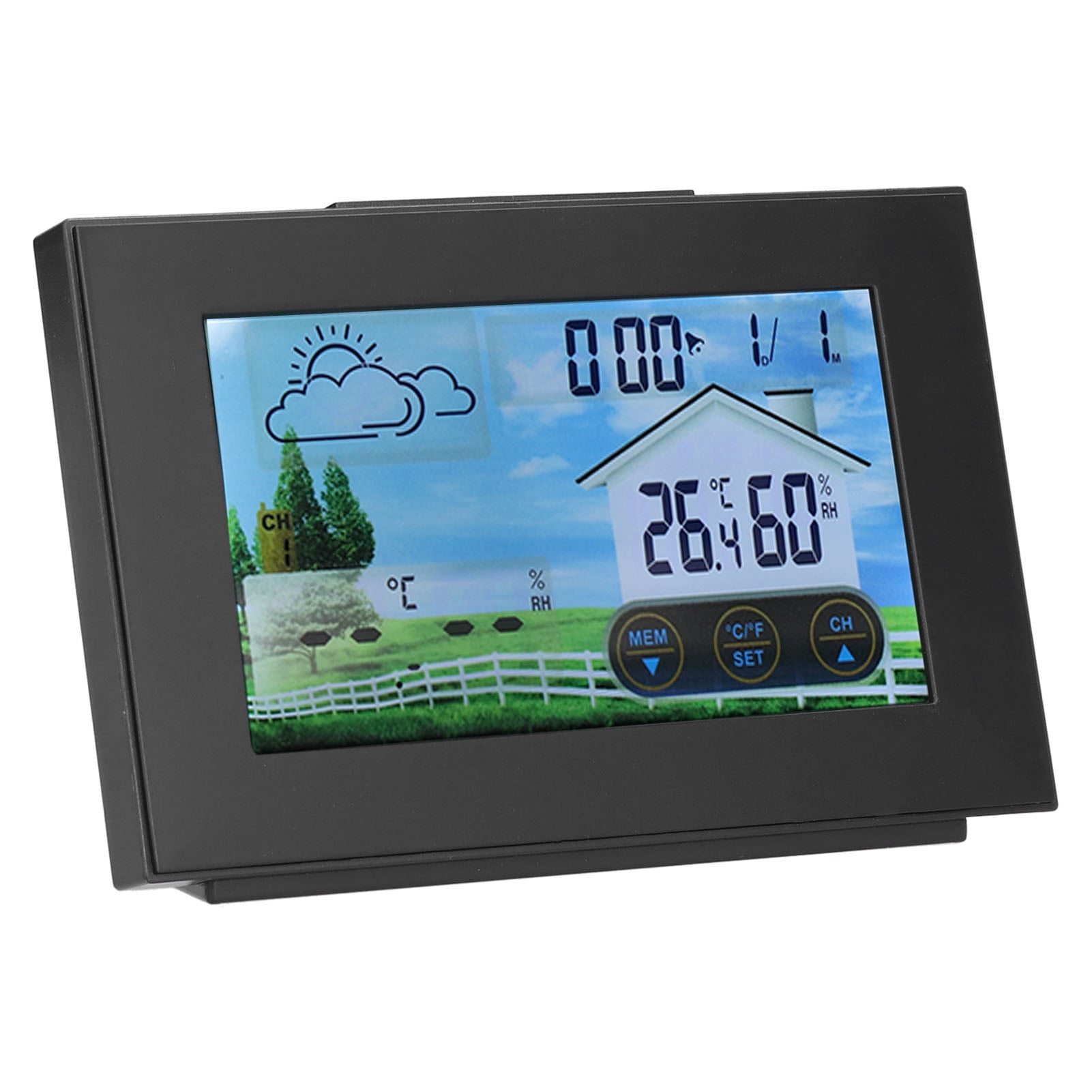YAHHU Weather Station with Color Touch Screen, Wireless Indoor Outdoor Thermometer Hygrometer Alarm Clock (5.9 inches / 15 cm)