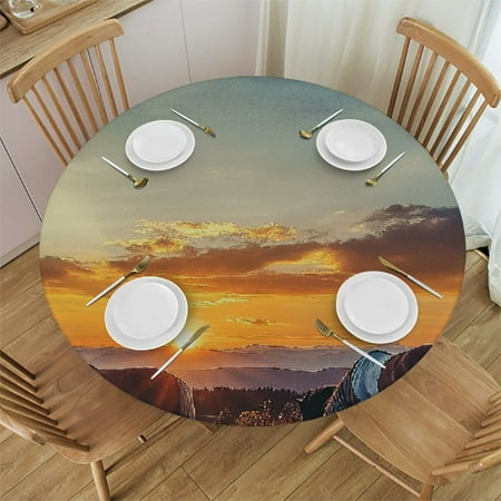 

Round Fitted Table Cover Hawaii Tropical Plants Elastic Edge Home Decoration Stain Wrinkle Resistant Polyester Tablecloths for Living Room Dining Room Use Suitable for inch Round Table