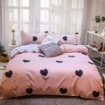 thumbnail image 1 of Pink Heart Duvet Cover Set Bedding Set 3PCS Microfiber Love & Stripe Pattern Reversible Quilt Cover Zipper with 2 Pillow Cases, 1 of 7