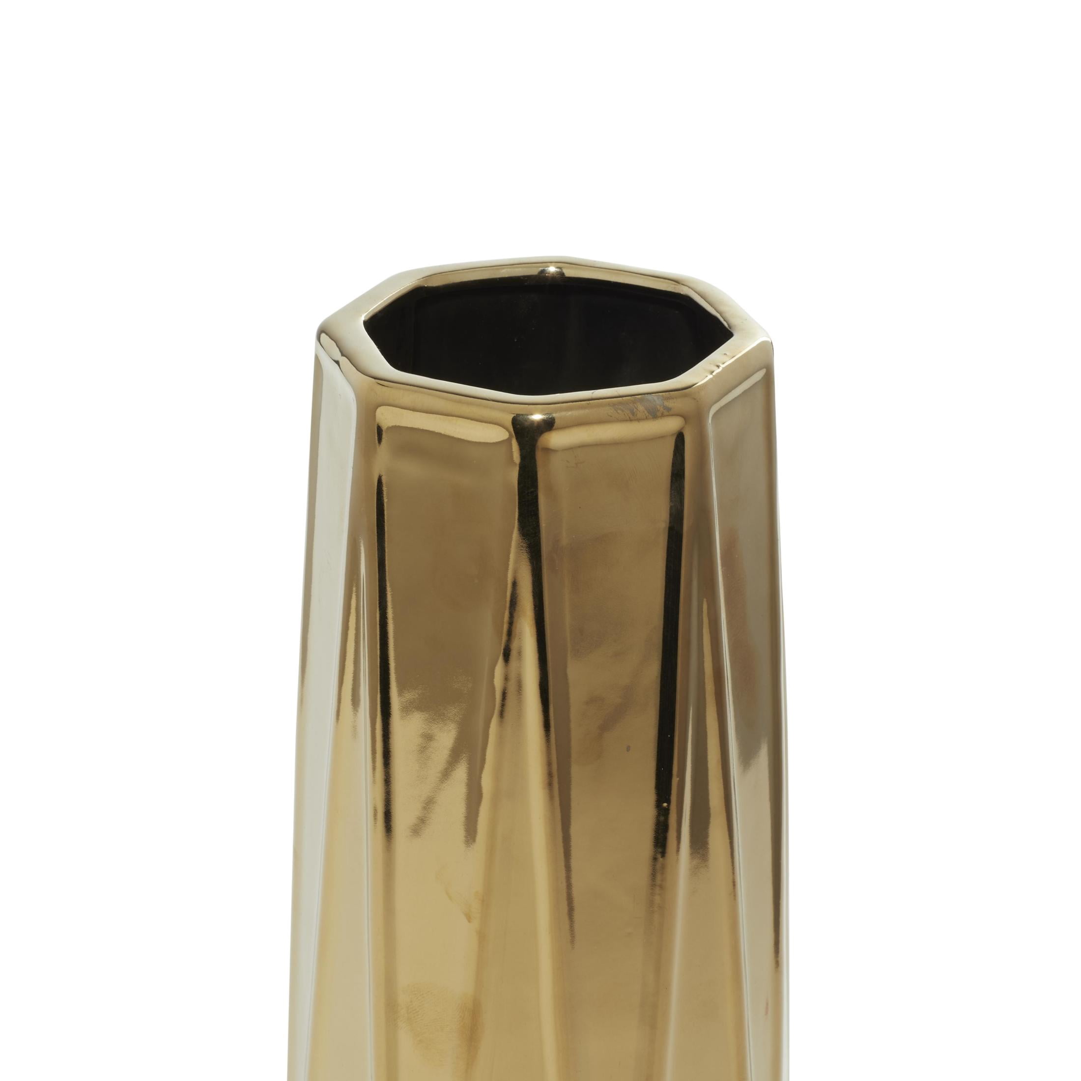 DecMode 14", 11", 7"H Geometric Gold Ceramic Vase, Set of 3