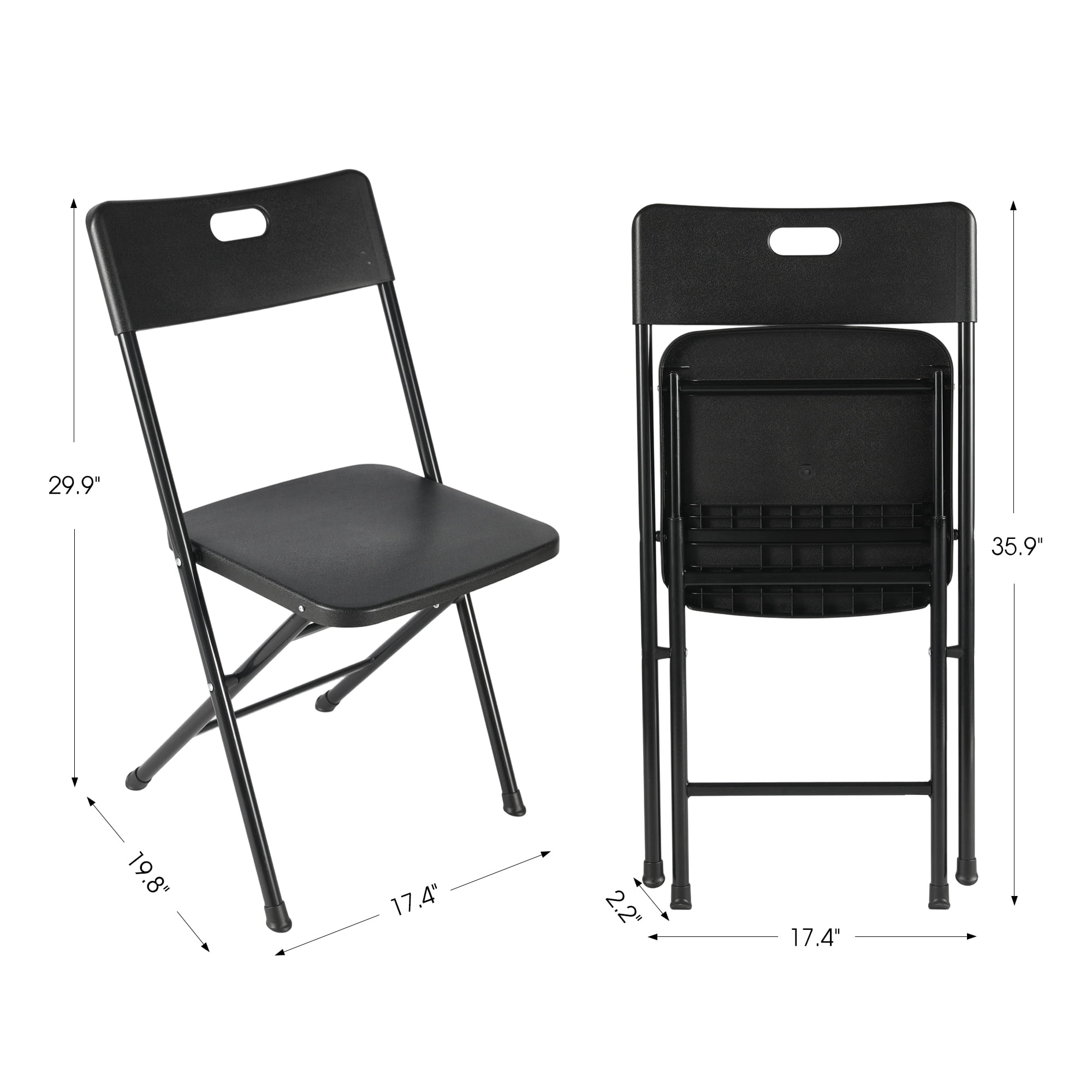 (12 pack) Mainstays Resin Folding Chair with Carry Handle, Black, Set of 4