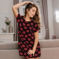 thumbnail image 2 of Lafuoo Sexy Red Lips Kiss Pattern Women's Short-sleeved Nightdress, Knee-length Pullover Nightgown, Summer Home Wear-3X-Large, 2 of 8